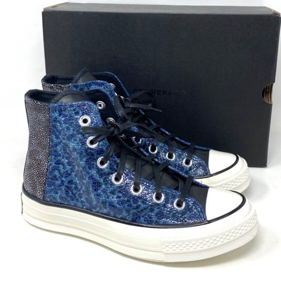 Converse Chuck 70 All Star High Top Men's Blue Canvas Leather Sneakers A01084C - Picture 4 of 10